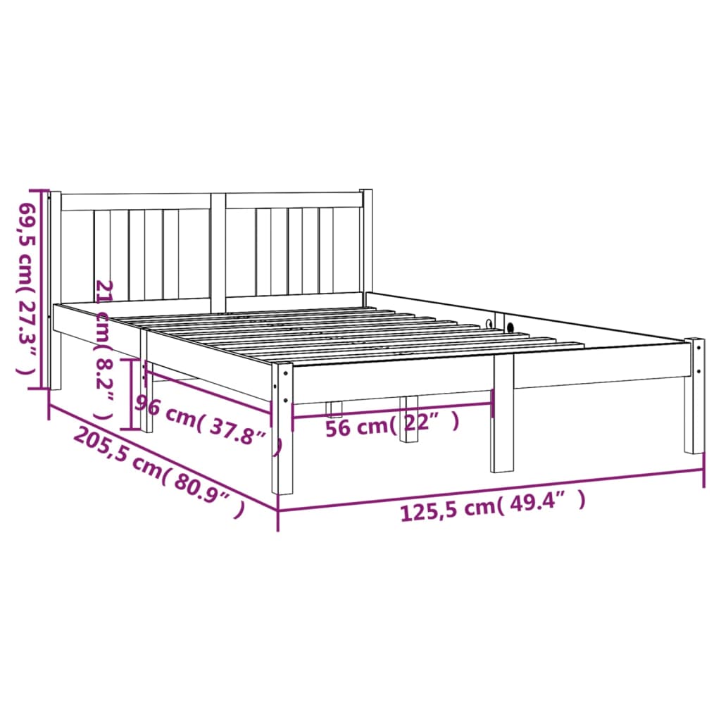 Bedframe Massief Hout Wit 120X200 Cm