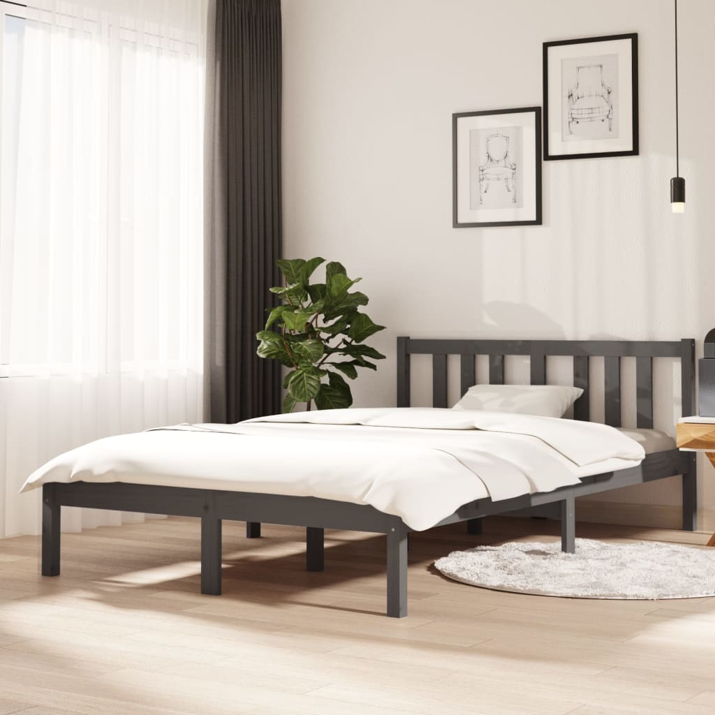 Bedframe Massief Hout Grijs 120X200 Cm