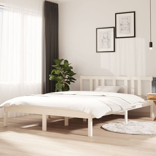 Bedframe Massief Hout Wit 140X200 Cm