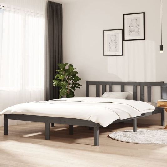 Bedframe Massief Hout Grijs 140X200 Cm