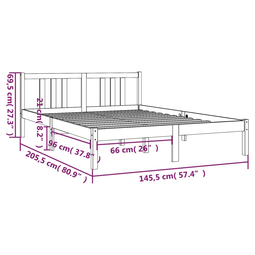 Bedframe Massief Hout Honingbruin 140X200 Cm