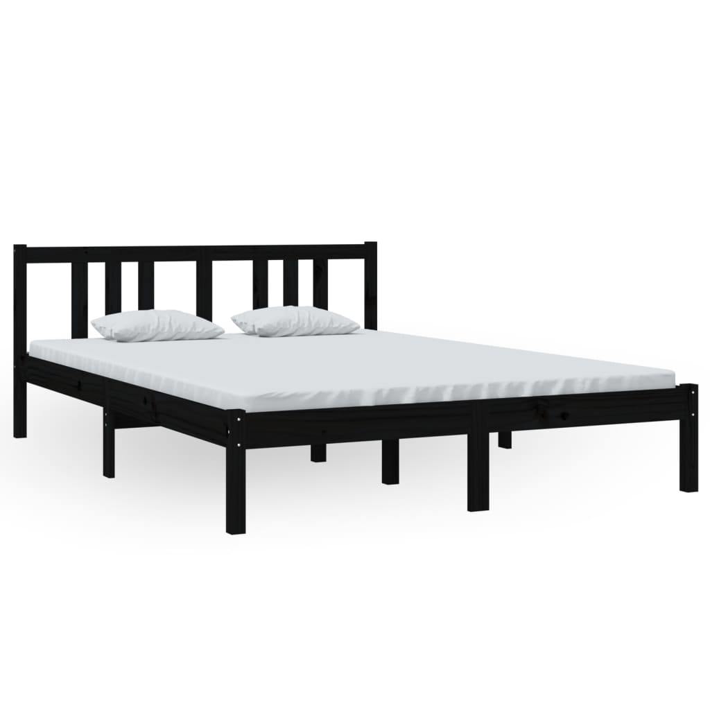 Bedframe Massief Hout Zwart 140X200 Cm