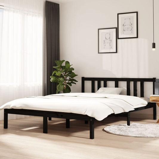 Bedframe Massief Hout Zwart 140X200 Cm