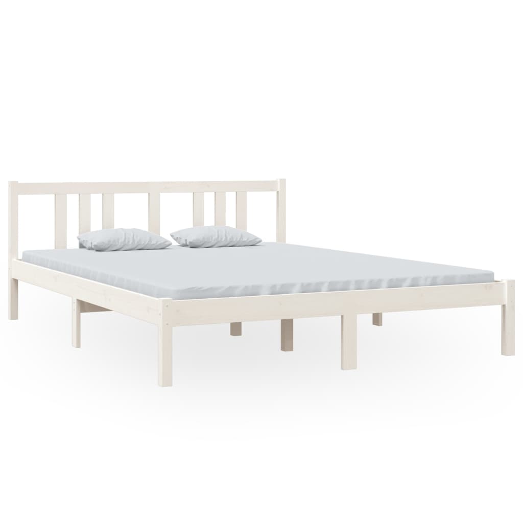 Bedframe Massief Hout Wit 150X200 Cm 5Ft King Size