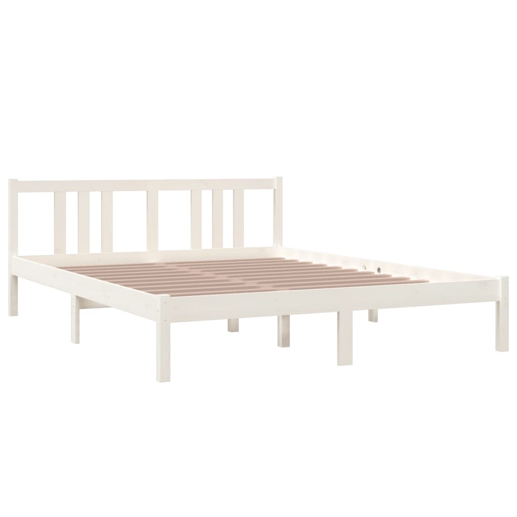 Bedframe Massief Hout Wit 150X200 Cm 5Ft King Size