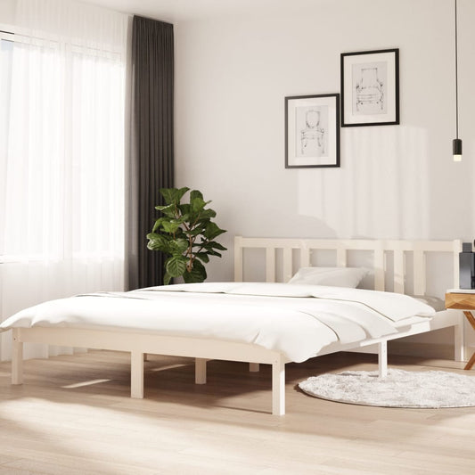 Bedframe Massief Hout Wit 150X200 Cm 5Ft King Size