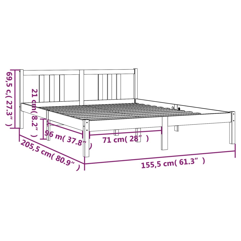 Bedframe Massief Hout Honingbruin 150X200 Cm 5Ft King Size