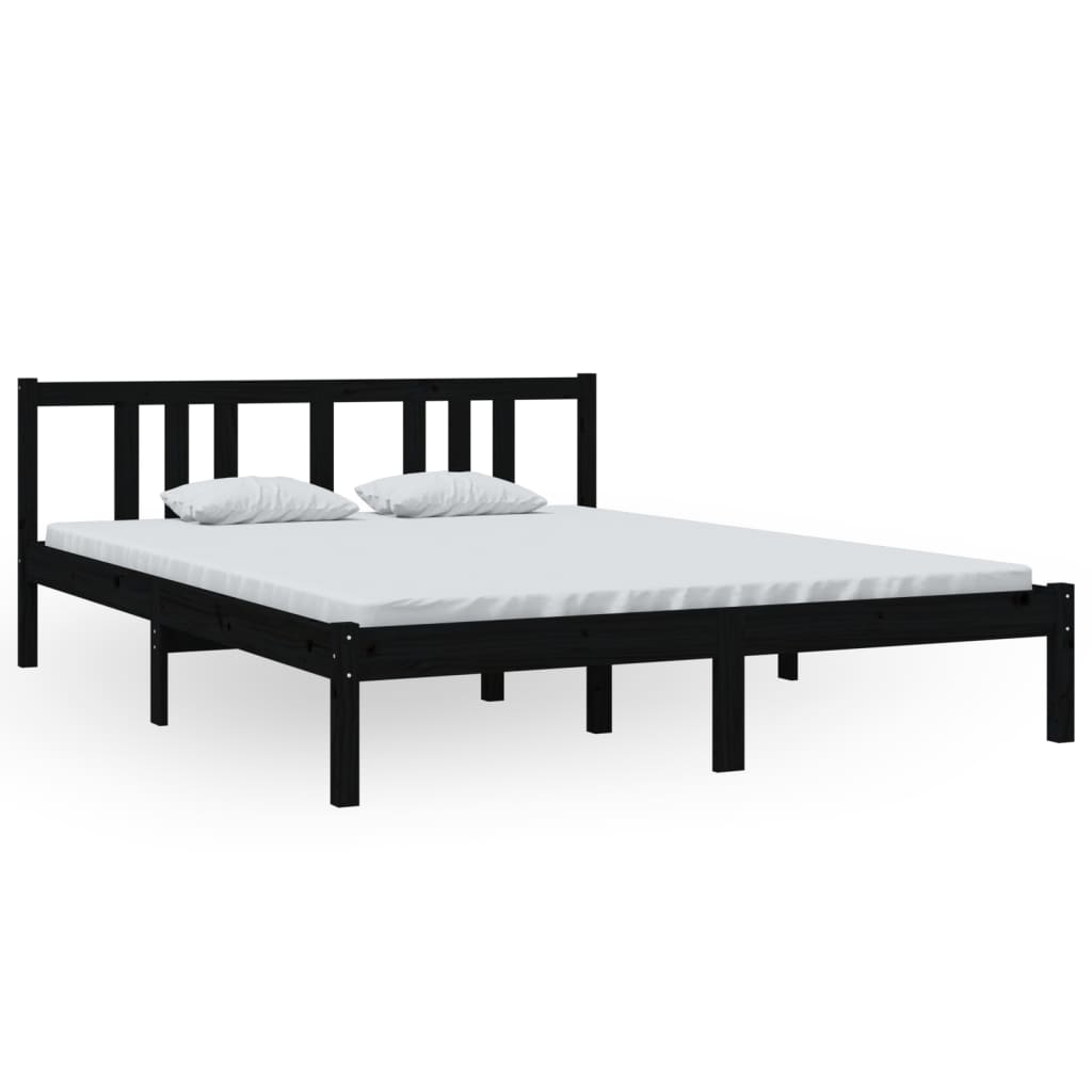 Bedframe Massief Hout Zwart 150X200 Cm 5Ft King Size