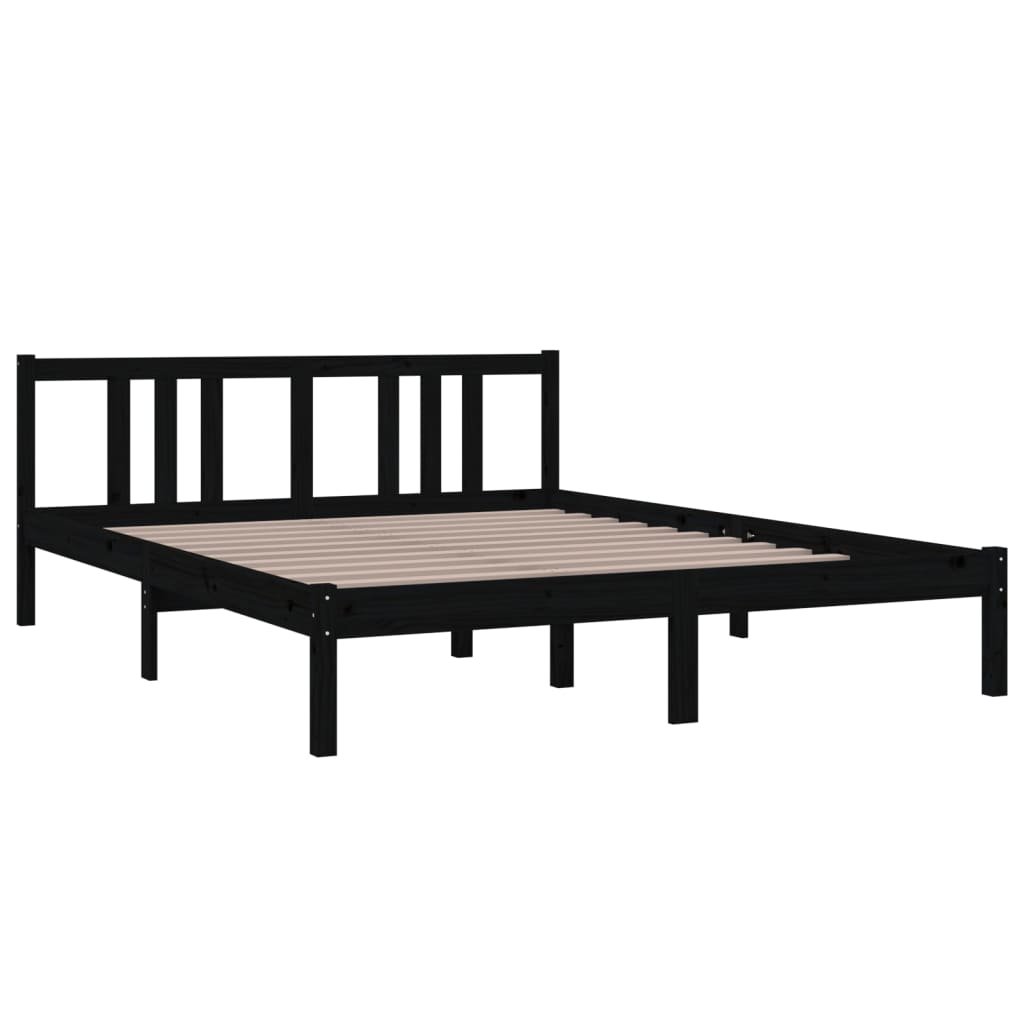 Bedframe Massief Hout Zwart 150X200 Cm 5Ft King Size