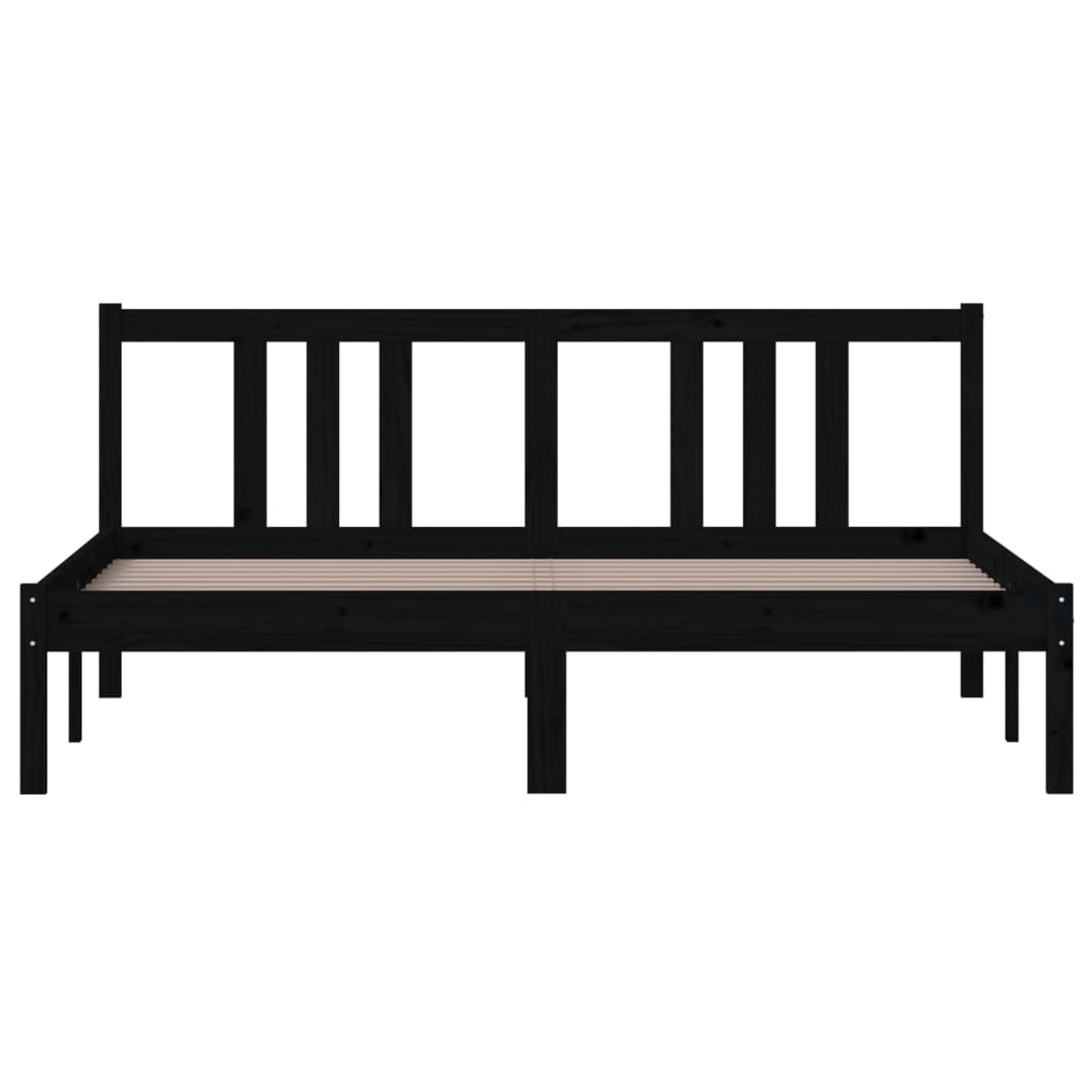 Bedframe Massief Hout Zwart 150X200 Cm 5Ft King Size