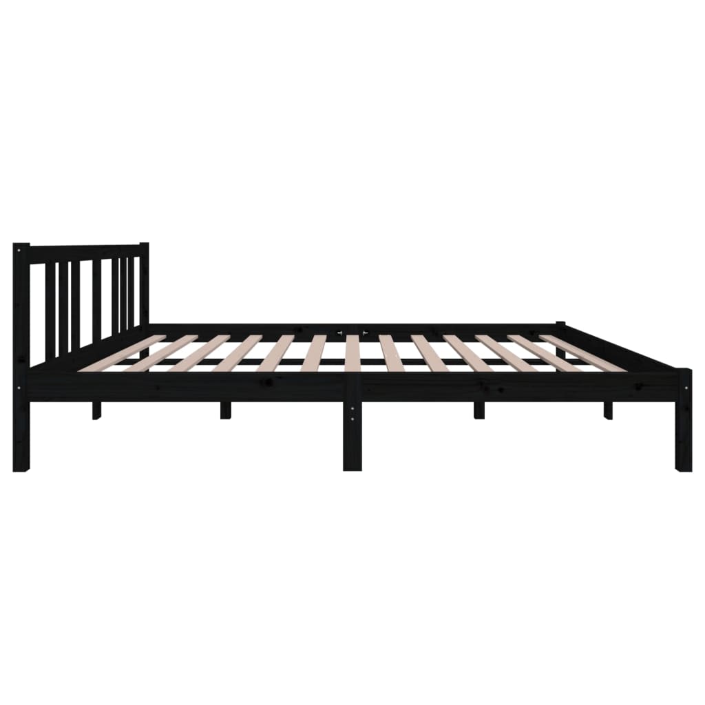 Bedframe Massief Hout Zwart 150X200 Cm 5Ft King Size
