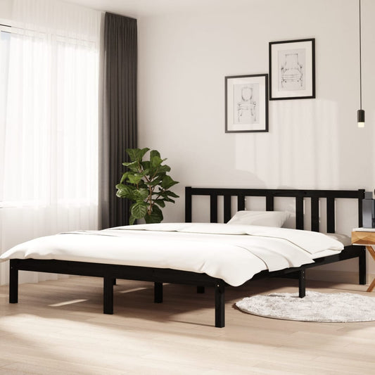 Bedframe Massief Hout Zwart 150X200 Cm 5Ft King Size