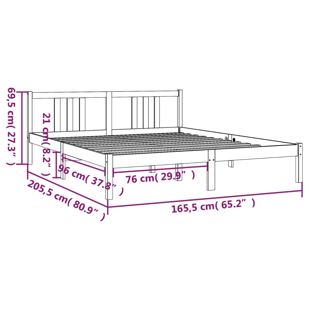 Bedframe Massief Hout Zwart 160X200 Cm
