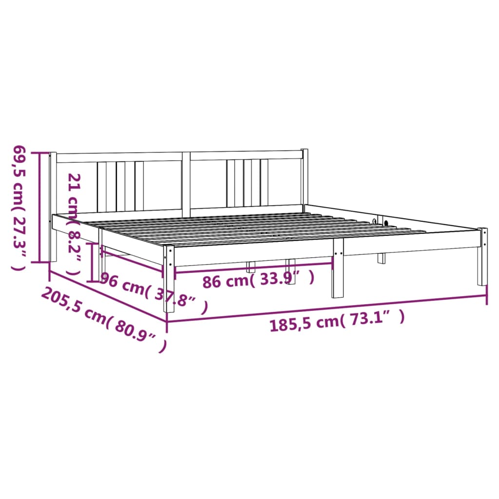 Bedframe Massief Hout Wit 180X200 Cm 6Ft Super King