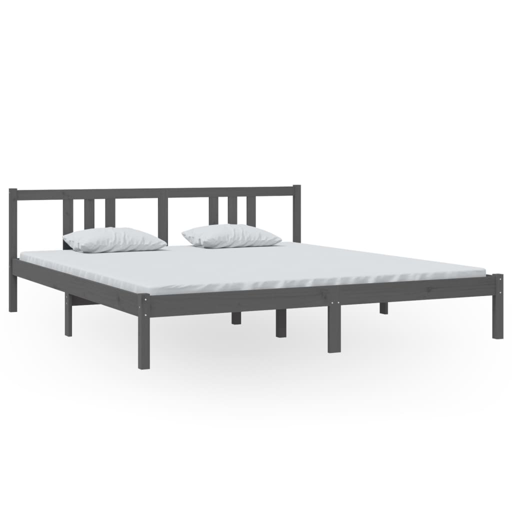 Bedframe Massief Hout Grijs 180X200 Cm 6Ft Super King