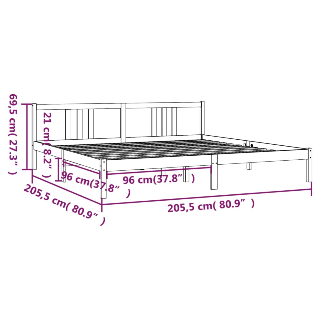 Bedframe Massief Hout Wit 200X200 Cm
