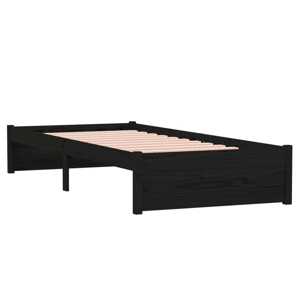 Bedframe Massief Hout Zwart 75X190 Cm 2Ft6 Small Single