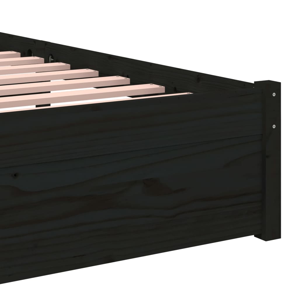Bedframe Massief Hout Zwart 75X190 Cm 2Ft6 Small Single
