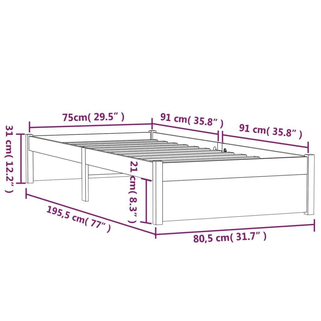 Bedframe Massief Hout Zwart 75X190 Cm 2Ft6 Small Single