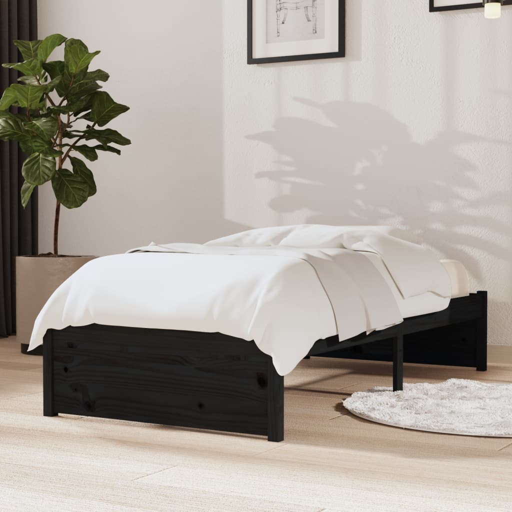 Bedframe Massief Hout Zwart 75X190 Cm 2Ft6 Small Single