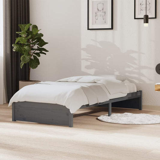 Bedframe Massief Hout Grijs 90X190 Cm 3Ft Single