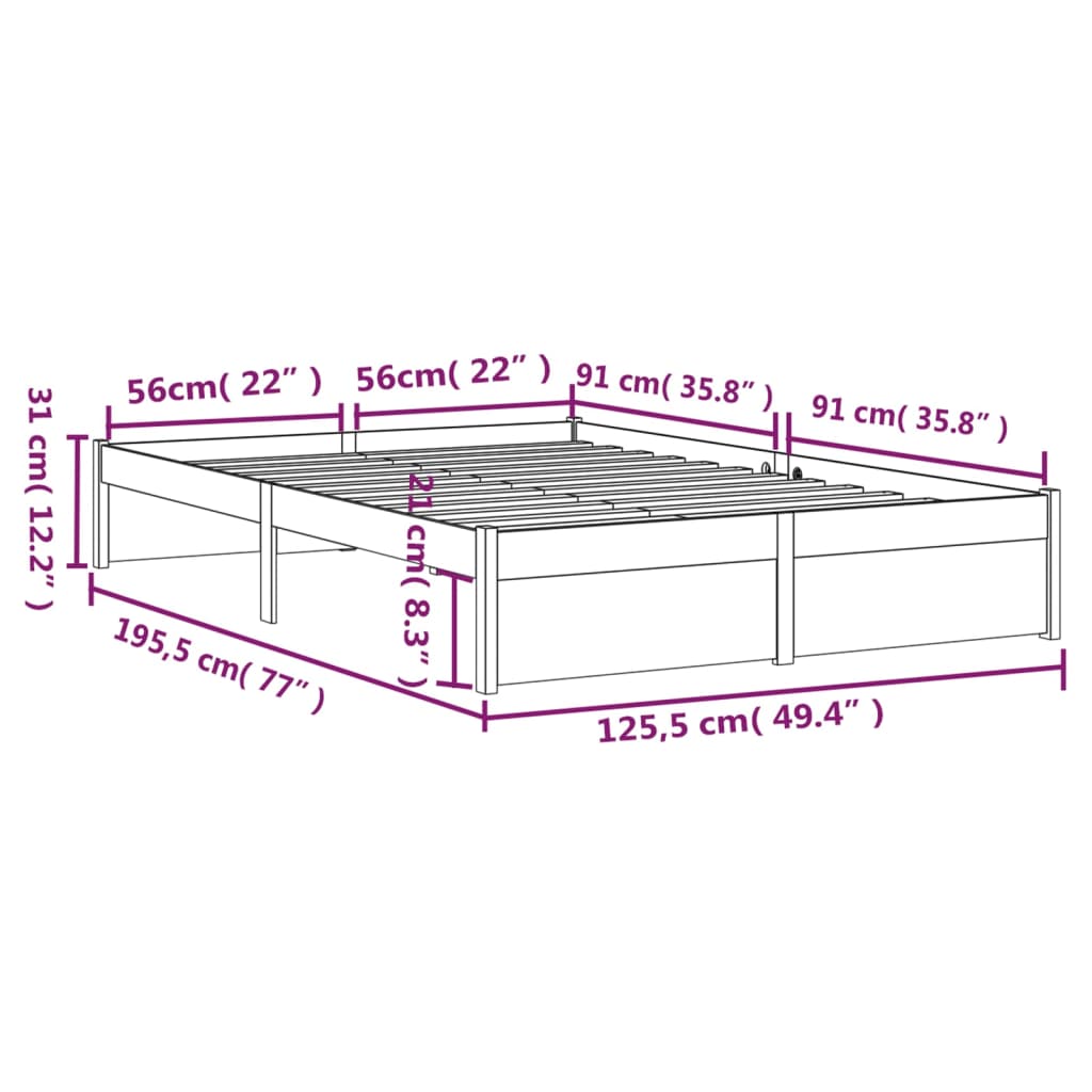 Bedframe Massief Hout 120X190 Cm 4Ft Small Double