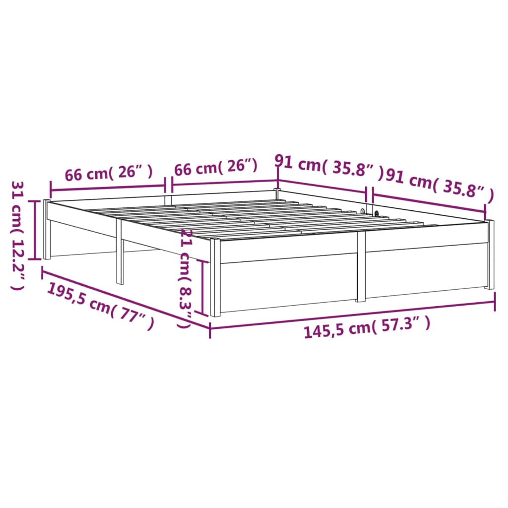 Bedframe Massief Hout Grijs 140X190 Cm
