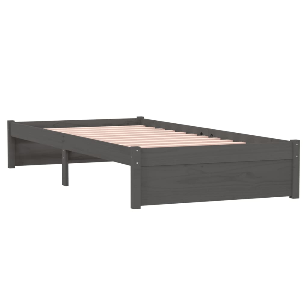 Bedframe Massief Hout Grijs 90X200 Cm