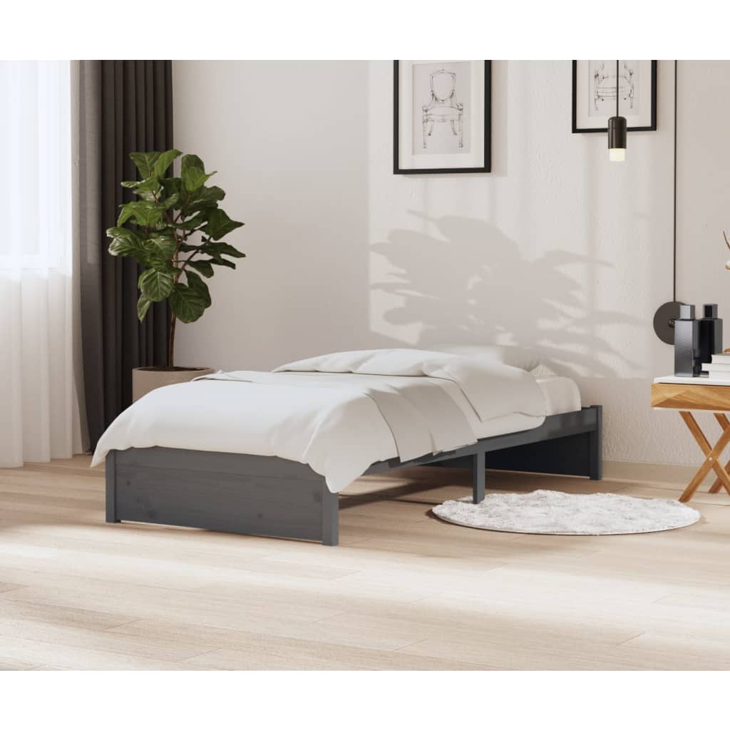 Bedframe Massief Hout Grijs 90X200 Cm