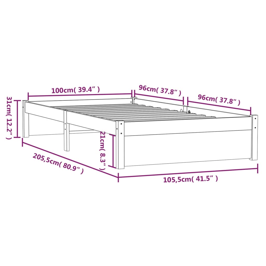 Bedframe Massief Hout Honingbruin 100X200 Cm