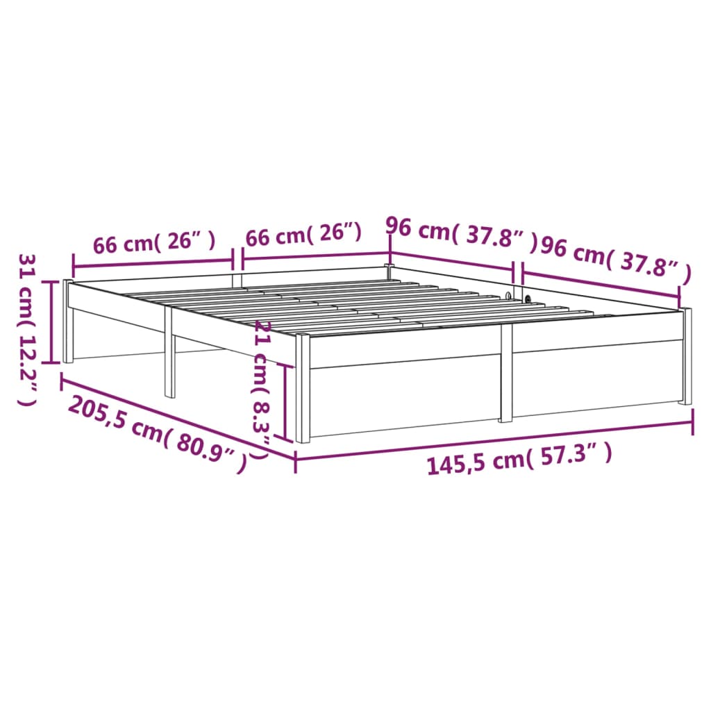 Bedframe Massief Hout Zwart 140X200 Cm