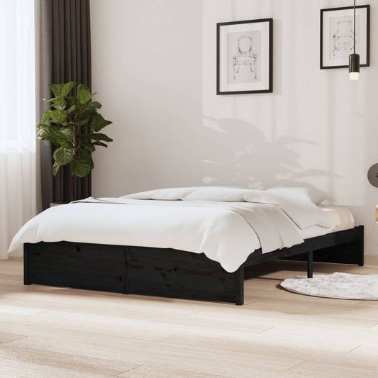 Bedframe Massief Hout Zwart 140X200 Cm