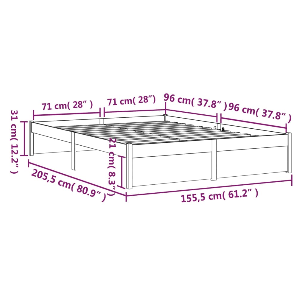 Bedframe Massief Hout 150X200 Cm 5Ft King Size