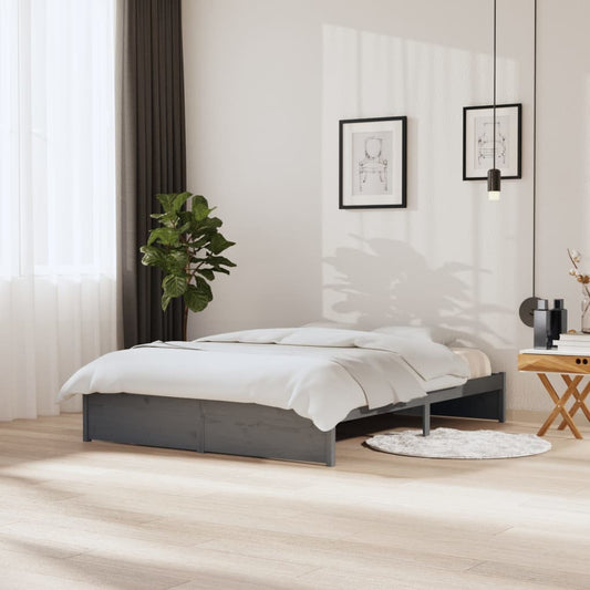 Bedframe Massief Hout Grijs 150X200 Cm 5Ft King Size