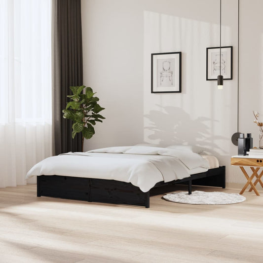 Bedframe Massief Hout Zwart 150X200 Cm 5Ft King Size