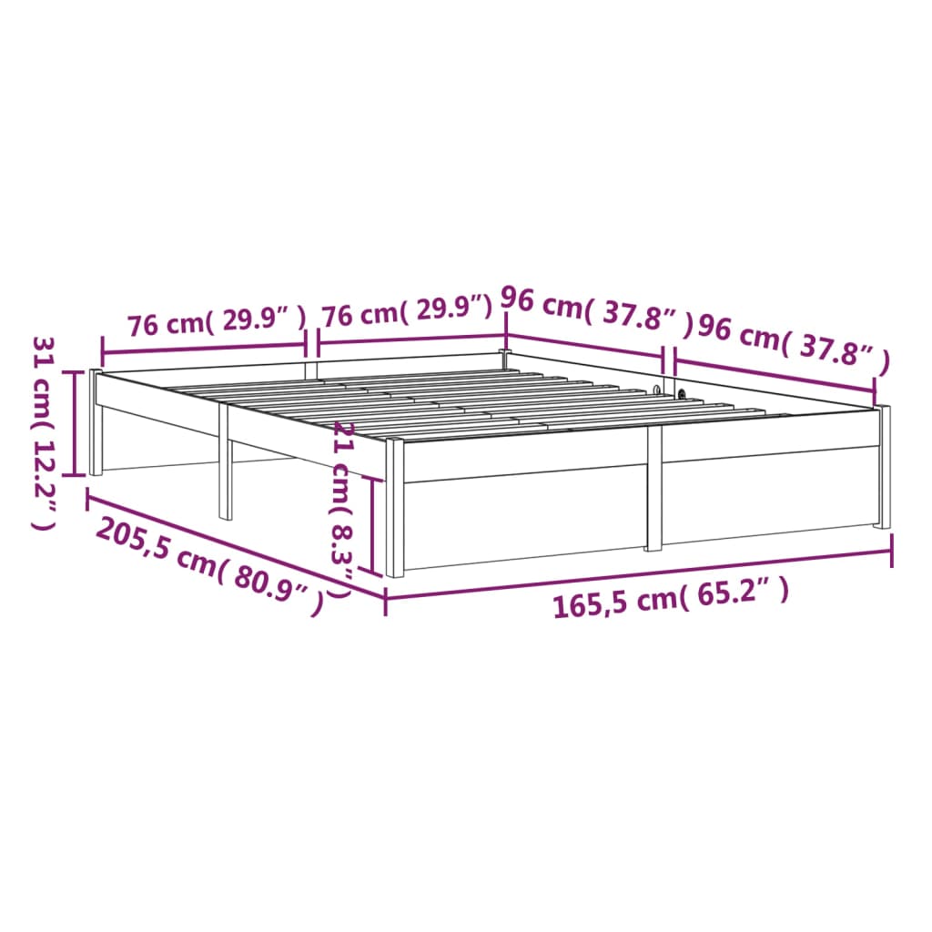 Bedframe Massief Hout Zwart 160X200 Cm