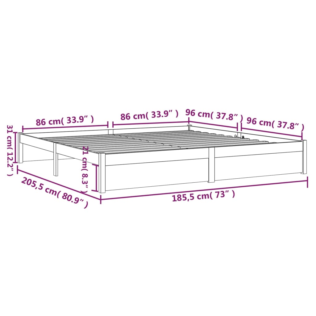 Bedframe Massief Hout Wit 180X200 Cm 6Ft Super King