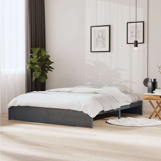 Bedframe Massief Hout Grijs 180X200 Cm 6Ft Super King