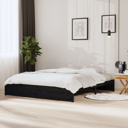 Bedframe Massief Hout Zwart 180X200 Cm 6Ft Super King