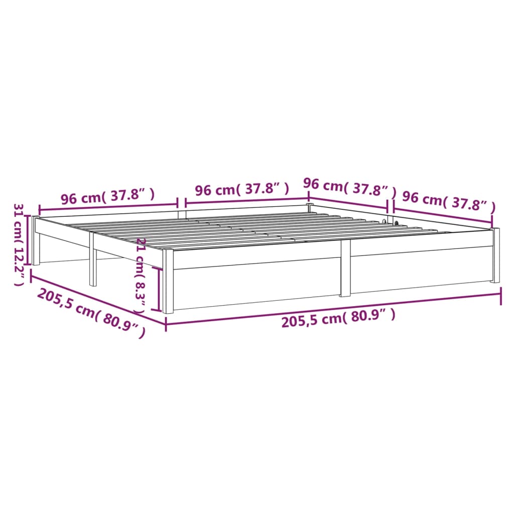 Bedframe Massief Hout 200X200 Cm