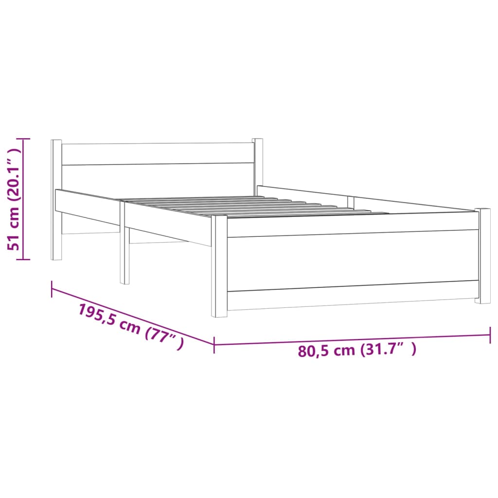 Bedframe Massief Hout Wit 75X190 Cm 2Ft6 Small Single