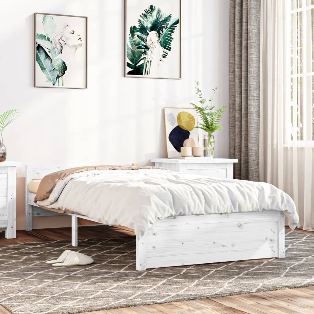 Bedframe Massief Hout Wit 75X190 Cm 2Ft6 Small Single