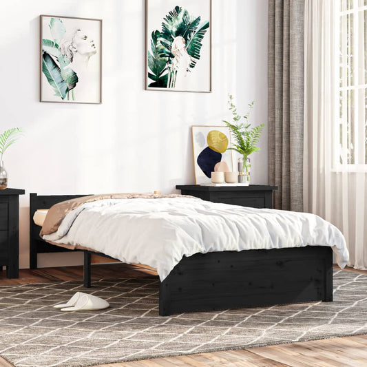 Bedframe Massief Hout Zwart 75X190 Cm 2Ft6 Small Single