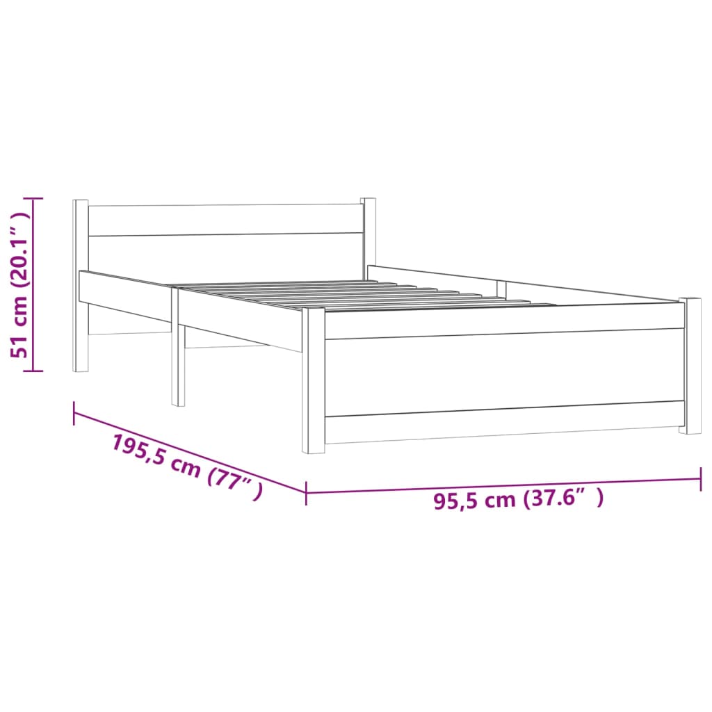 Bedframe Massief Hout 90X190 Cm 3Ft Single