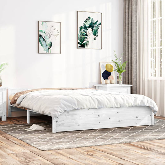 Bedframe Massief Hout Wit 140X190 Cm