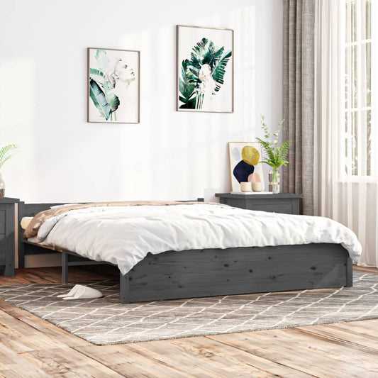 Bedframe Massief Hout Grijs 140X190 Cm