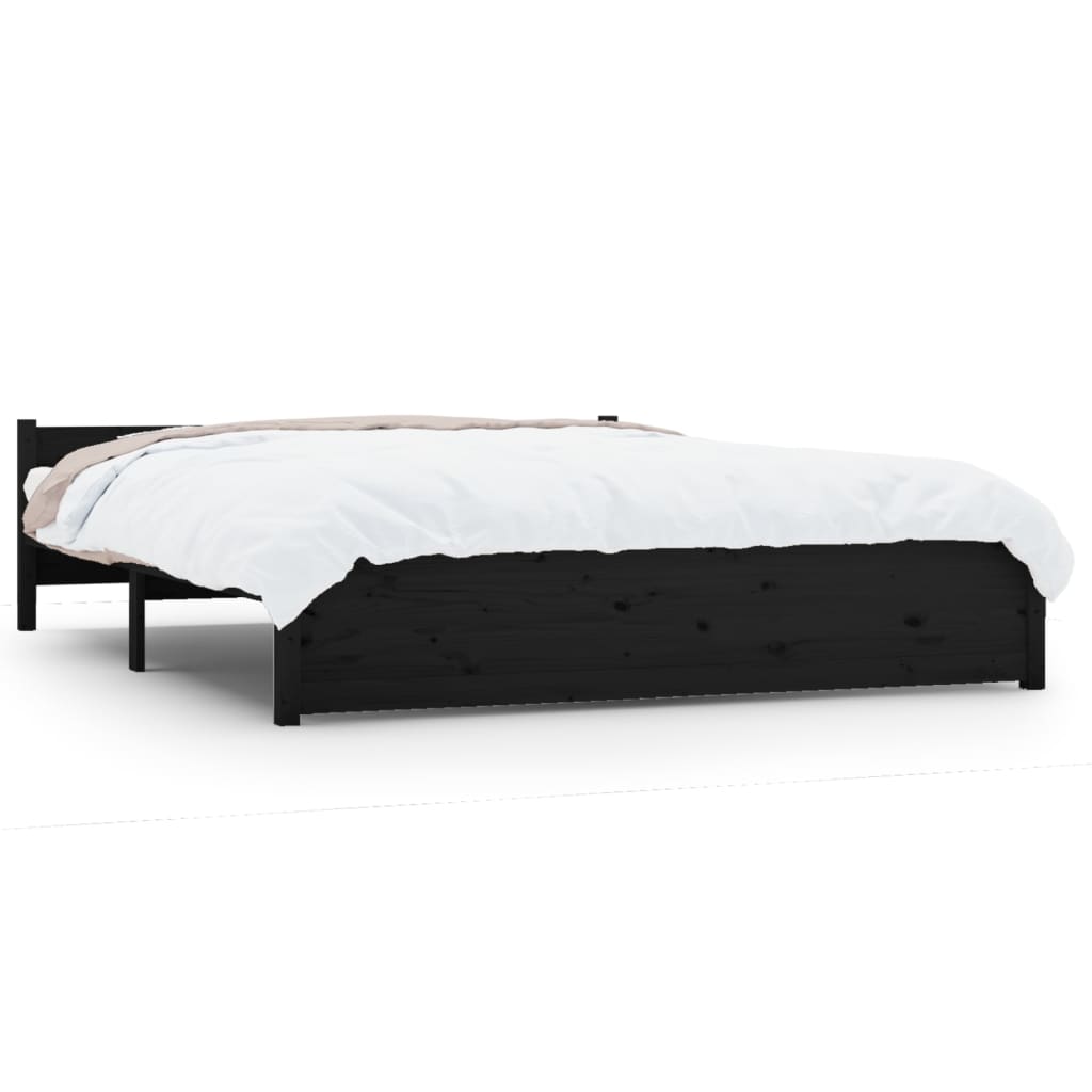 Bedframe Massief Hout Zwart 140X190 Cm