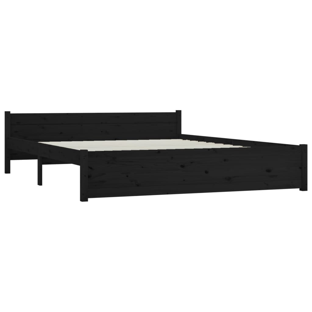 Bedframe Massief Hout Zwart 140X190 Cm