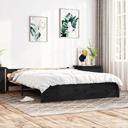 Bedframe Massief Hout Zwart 140X190 Cm