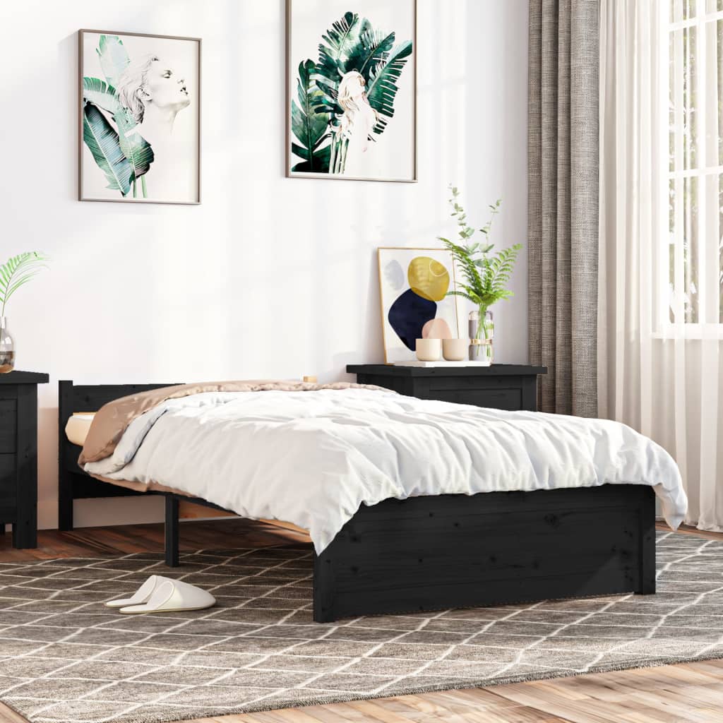 Bedframe Massief Hout Zwart 90X200 Cm